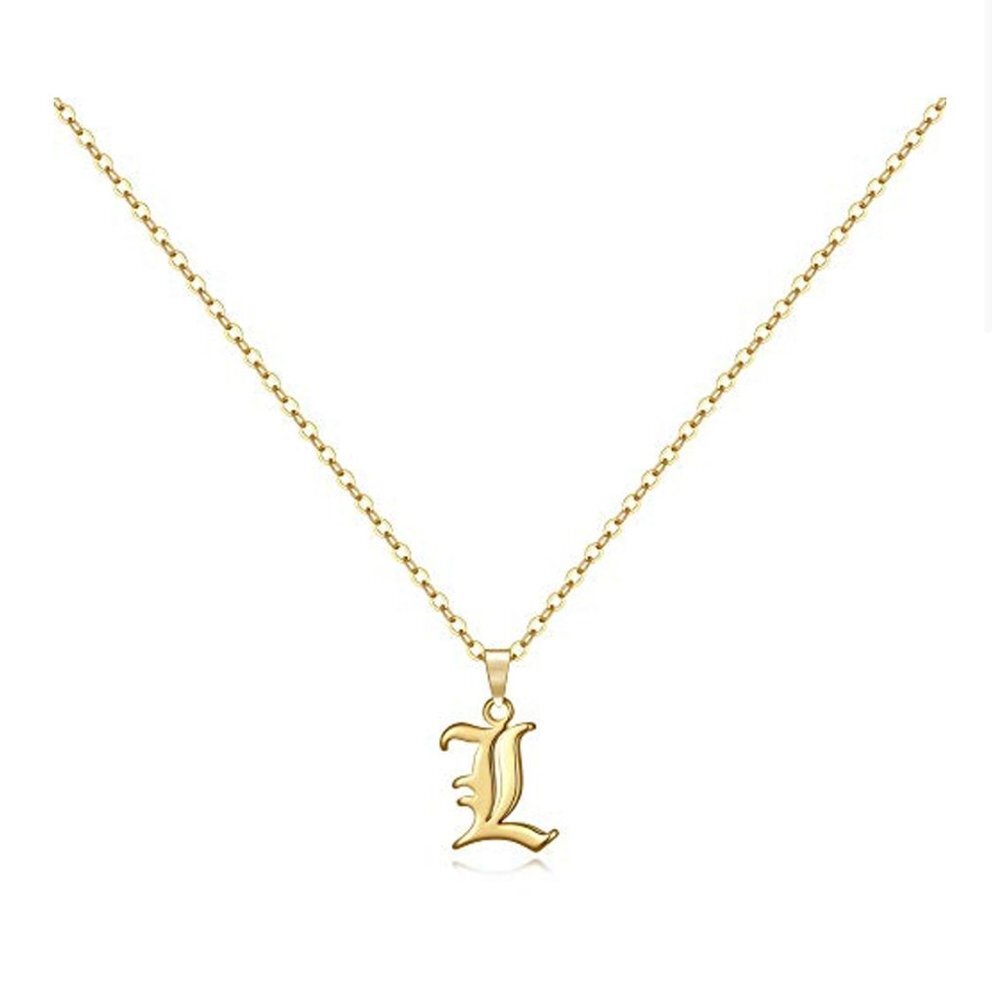 Gold Old English Initial Necklace - Letter L​